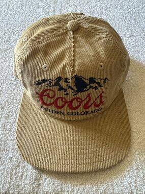 Coors Corduroy Baseball Cap Hat in Khaki with Navy & Red Logo